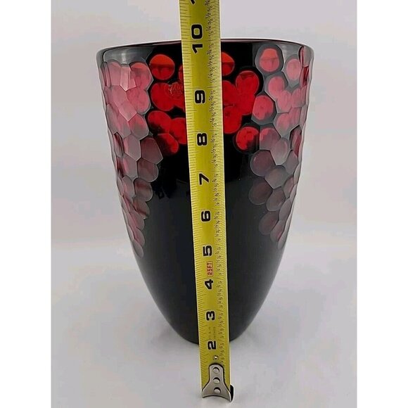 Vintage Murano Lava Glass Vase  Italian Art Red Black Label 10"T - Picture 8 of 9